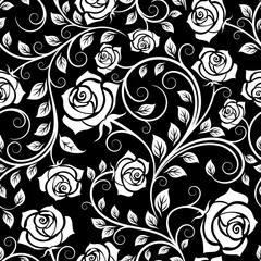 Stickers pour porte Roses Modèle sans couture de roses blanches vintage