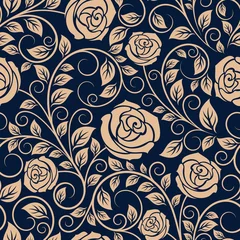 Stickers pour porte Motifs floraux Modèle sans couture de fleurs roses vintage