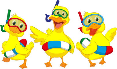 happy cartoon duck with buoys