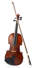 Naklejka na ściany i meble Classical violin with bow isolated on white