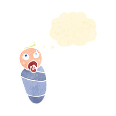 retro cartoon baby with thought bubble