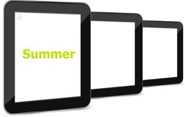 summer word on tablet pc screen, holiday concept