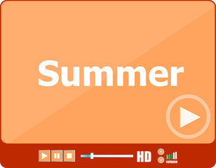 Video player for web with word summer on it, holiday or technology card