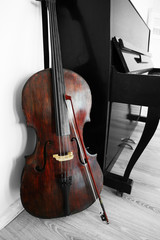 Cello near piano, indoors