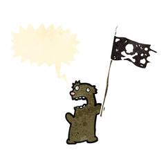 cartoon little bear waving pirate flag