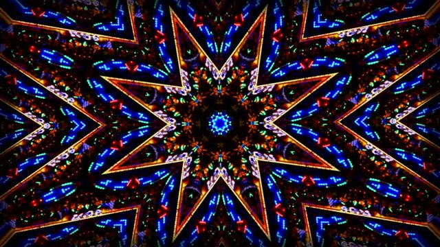 Kaleidoscope star pattern made from blinking lights