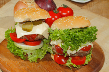 Hamburger, Fast food, Burger, Hacksteak, Salat, Tomaten, Käse, G