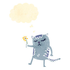retro cartoon cat with flower