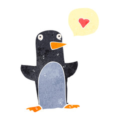 funny retro cartoon penguin with love heart