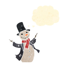 retro cartoon snowman in top hat