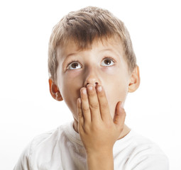 young pretty boy wondering face isolated gesture