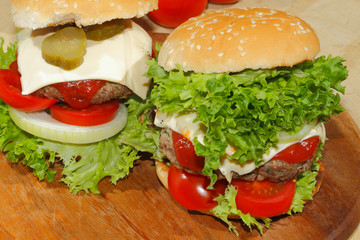 Hamburger, Fast food, Burger, Hacksteak, Salat, Tomaten, Käse, G