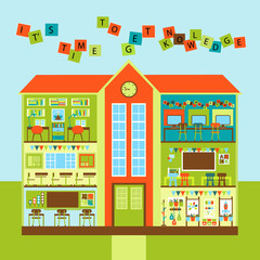 Vector Set with Interiors of  classrooms in School.  © nadyon