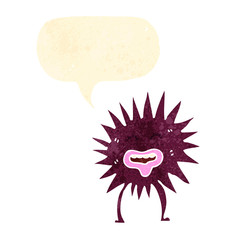 cartoon spikey monster with speech bubble
