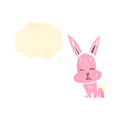 cartoon pink rabbit with thought bubble