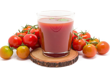 Fresh tomato juice isolated on white background
