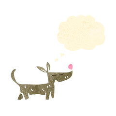 retro cartoon dog with thought bubble