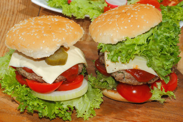 Hamburger, Fast food, Burger, Hacksteak, Salat, Tomaten, Käse, G