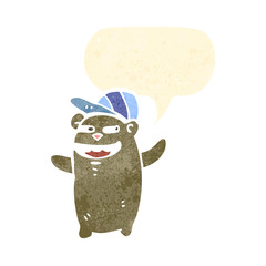 grinning little bear retro cartoon