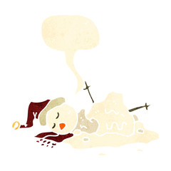 retro cartoon melted snowman