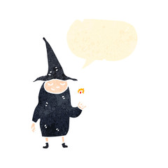 retro cartoon witch with speech bubble