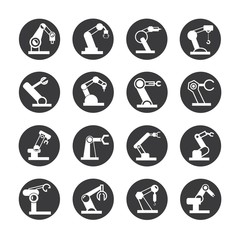 robot icons, industrial robotic arm icons