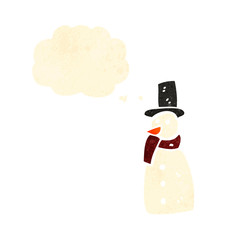 retro cartoon snowman with thought bubble
