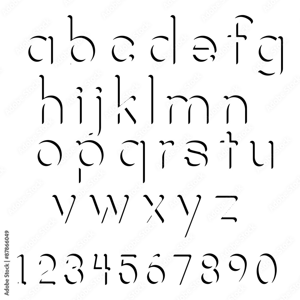 Fototapete illustration vector of black shadow lowercase font set and numbe