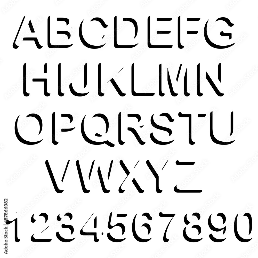 Fototapete illustration vector of black shadow uppercase font set and numbe