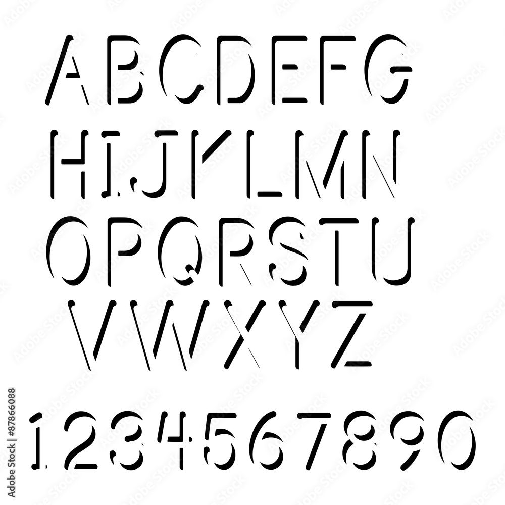 Fototapete illustration vector of black shadow uppercase font set and numbe