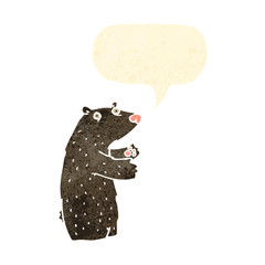 retro cartoon bear with speech bubble