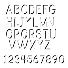 illustration vector of black shadow uppercase font set and numbe
