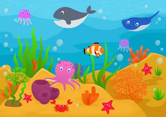 Printed kitchen splashbacks Sea life Sea life animal cartoon