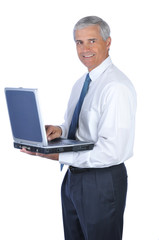 Businessman Holding Open Laptop