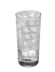 Glass of cold mineral carbonated water with ice cubes Isolated o