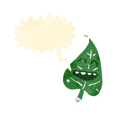 retro cartoon leaf with speech bubble