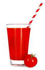 Glass of tomato juice isolated on white