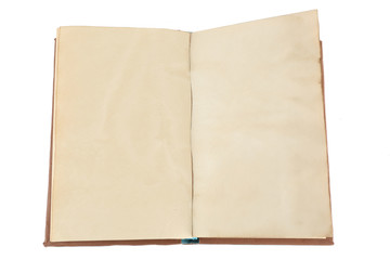 Blank retro open book isolated on white