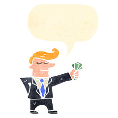 cartoon man in suit with handful of cash