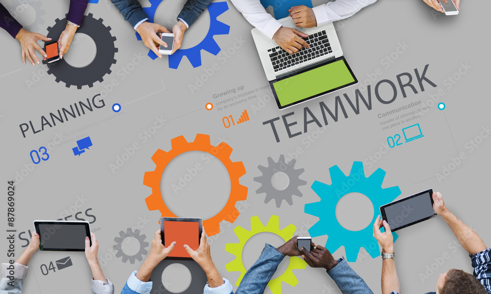 Poster teamwork team collaboration connection togetherness unity concep