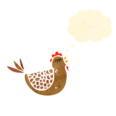 cartoon hen with thought bubble