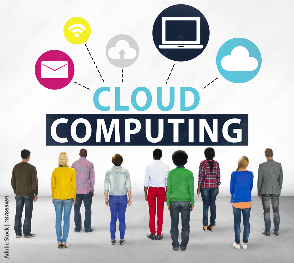 Poster cloud computing network online internet storage concept