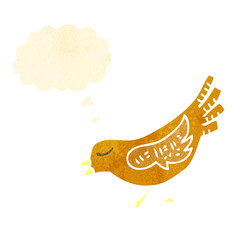 retro cartoon bird with thought bubble