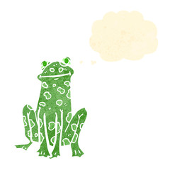 retro cartoon frog with thought bubble