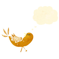 retro cartoon bird with thought bubble