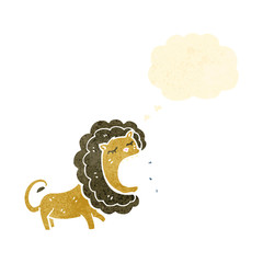 roaring lion with thought bubble retro cartoon