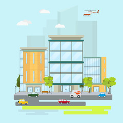 concept of business center. heart of the business of the city. business street in a big city. Vector illustration in a flat style.