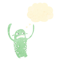 retro cartoon alien with thought bubble