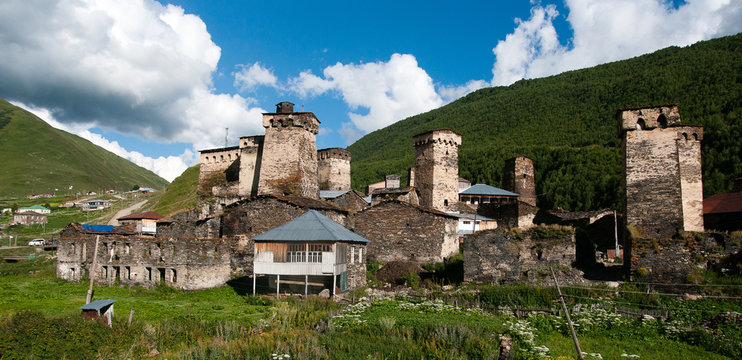 Towers in mountain village