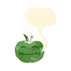 retro cartoon apple with speech bubble